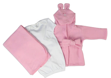 Bambini Newborn Baby Girls 3 Pc Layette Set (Gown, Robe, Fleece